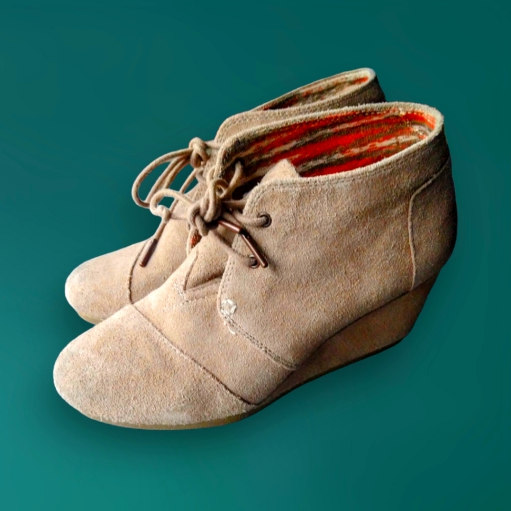 Toms Womens Kala Suede Lace-Up Wedge Booties Desert Taupe / Tan Size US …